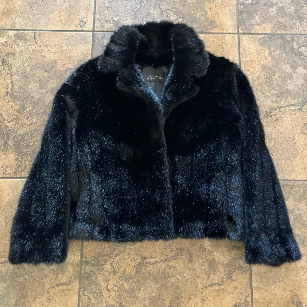 Luxury Black Faux Fur Mink Jacket. Very fashionable.